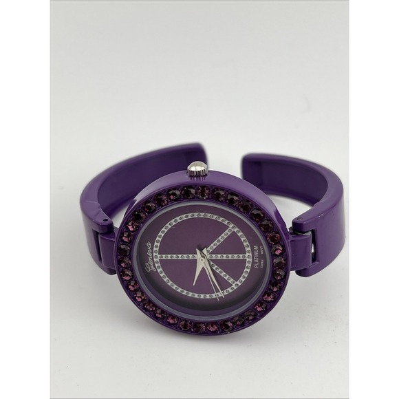 Geneva Platinum Peace Sign Watch Women‎ 36mm Purple Bangle Band- New Battery - Picture 4 of 8
